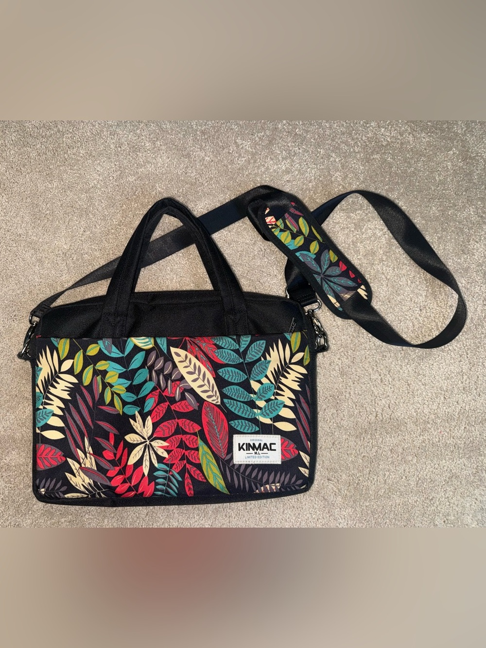 MAC Cosmetics Black Laptop Bag with Colorful Leaf Print